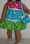 Doll dress, red, blue, green stars